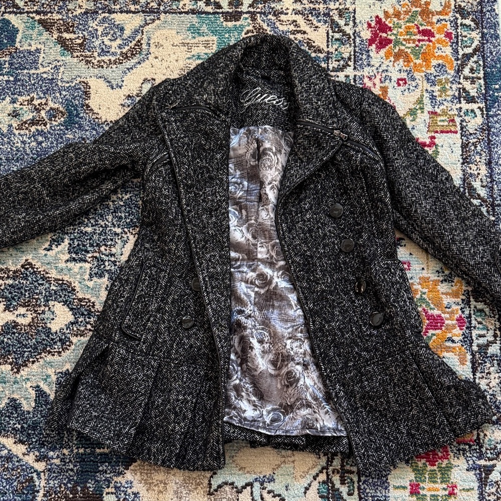 Guess Charcoal Tweed Jacket peacoat medium